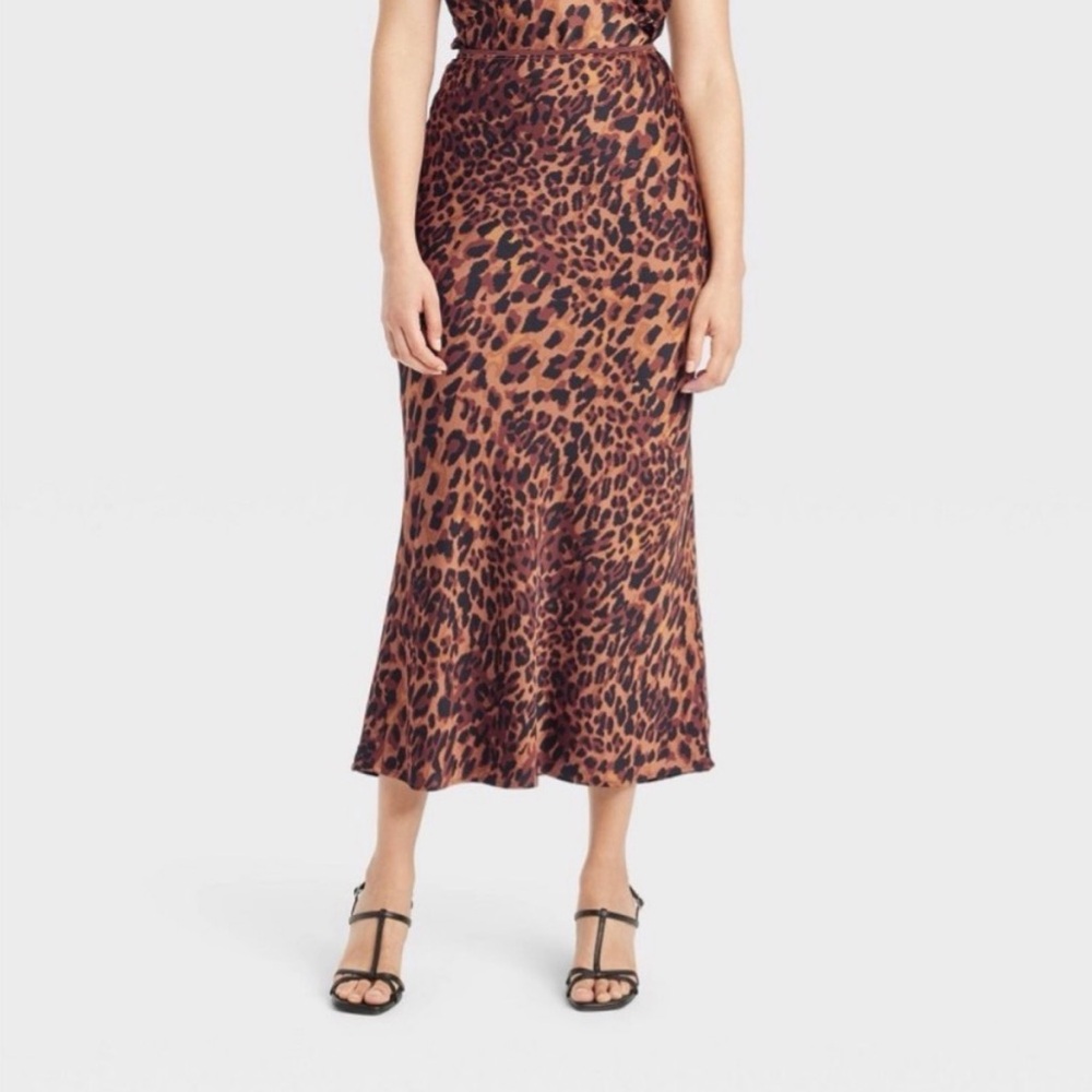 a new day Leopard Print Satin Midi Skirt - Tan & Black
